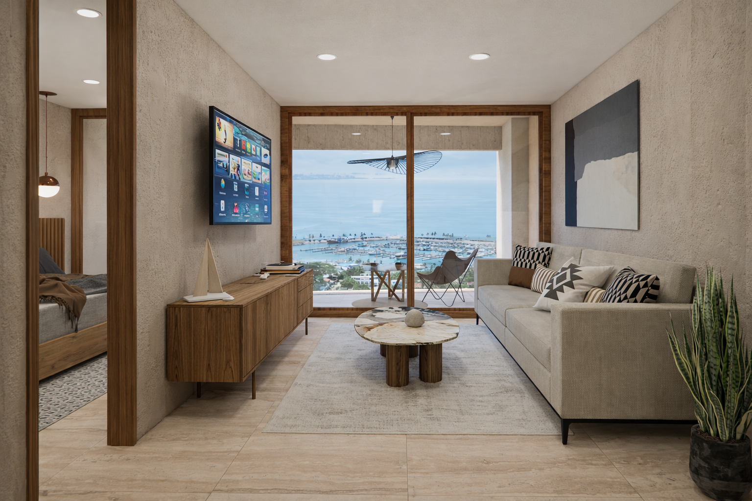 Render de estancia de la tipología C